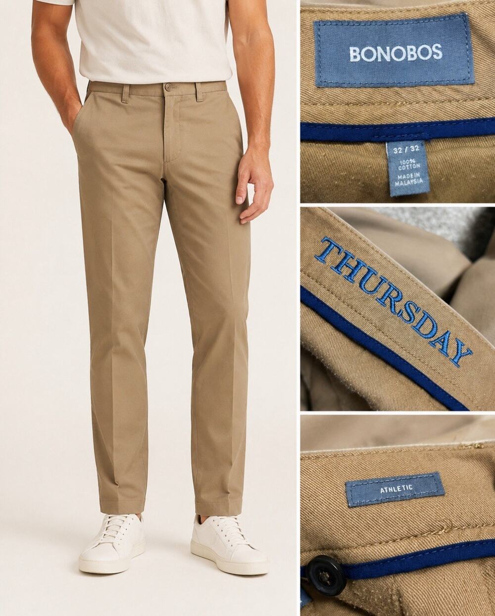 Career Preppy Bonobos Thursday Athletic Fit Chino Pants Size 32x30 Tan Khaki